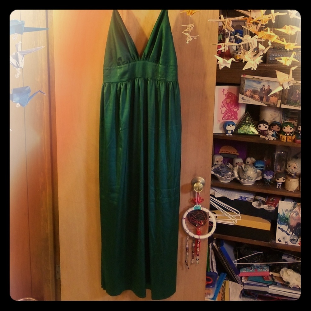 Silky Green Spaghetti Strap Gown